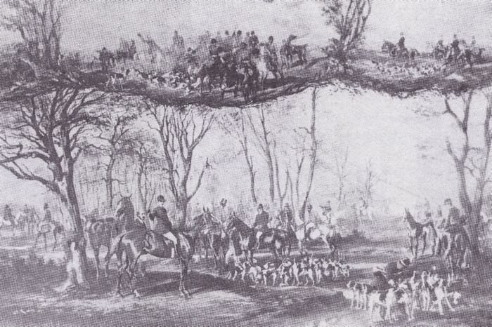 En Poitou, en 1863, Forêt de Verrières - Tiré de l'ouvrage Deux Siècles de Vènerie à travers la France - H. Tremblot de la Croix et B. Tollu (1988)